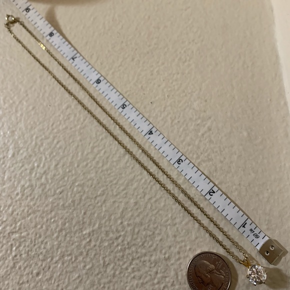 18’’ vintage, gold necklace with crystal diamond round pendant in gold setting - Picture 5 of 14